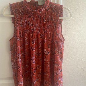 Maeve by Anthropologie Red/Pink Mock Neck Sleeveless Leopard Print Top size 6